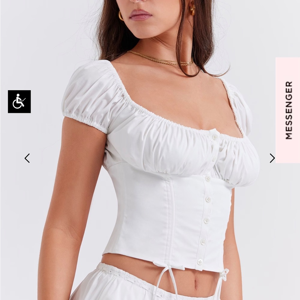 HOUSE OF CB 'Kitty' White Gathered Top NWOT